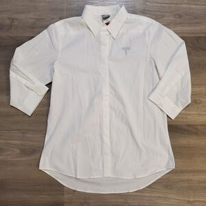 Tesla Button down Half sleeve Womens Dress Shirt White Size Medium Preppy